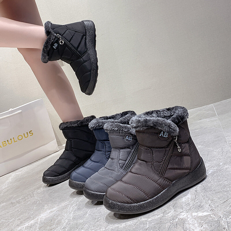 Simple de las mujeres Botas de nieve Botas de invierno de piel zapatos casuales ligero Botas Mujer cremallera tobillo Botas más tamaño 43