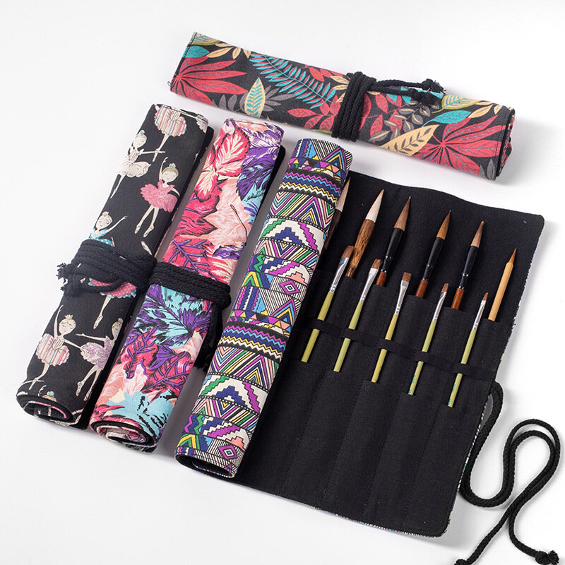 Kawaii escova lápis caso escola pencilcase rolo para meninas estético caneta cortina saco 20 slots de grande capacidade papelaria organizador