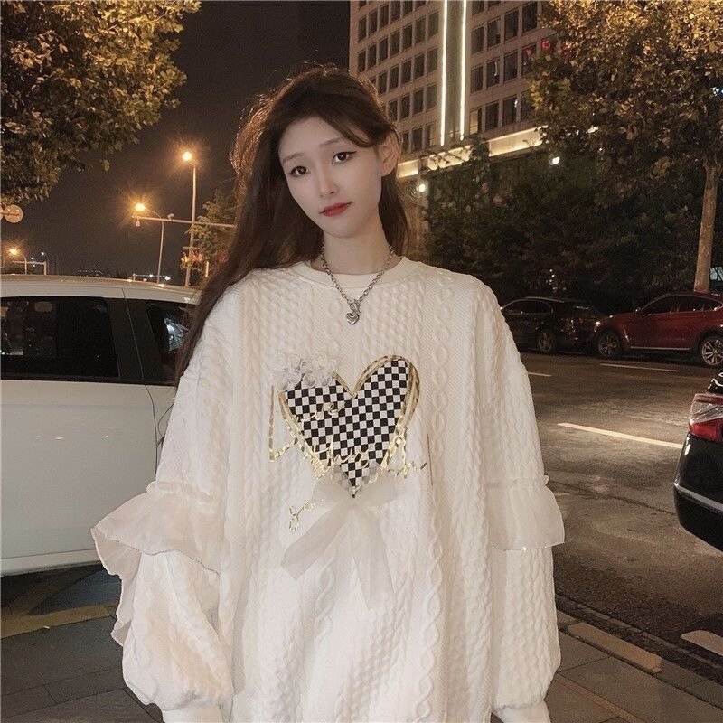 Herz Pullover Frauen dicker plus Samt Jacquard Herbst und Winter Vintage koreanischen Stil All-Match Streetwear O-Neck weiblich neu