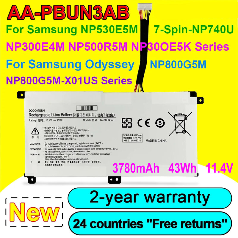 Neue AA-PBUN3AB laptop akku für samsung 500 r5m nt501r 300 e5k NP740U3L-L02US np740u3l np530e5m np740u5l 8500gm 3780mah 43wh