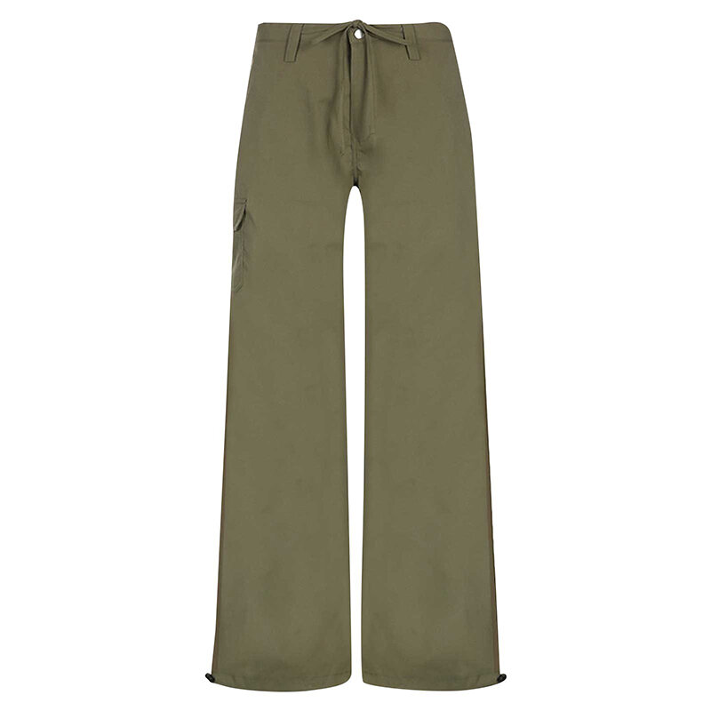 2023 Solid Color Low Waist Pocket Tie Up Pants Women Y2k Green Wide Leg Cargo Pants Harajuku Casual Baggy Trousers Streetwear