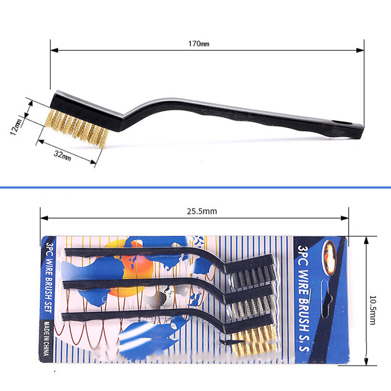 Pequena escova de aço inoxidável, 12pcs, ferramenta removedor de ferrugem, remoção de poeira, 170x11mm, nova marca
