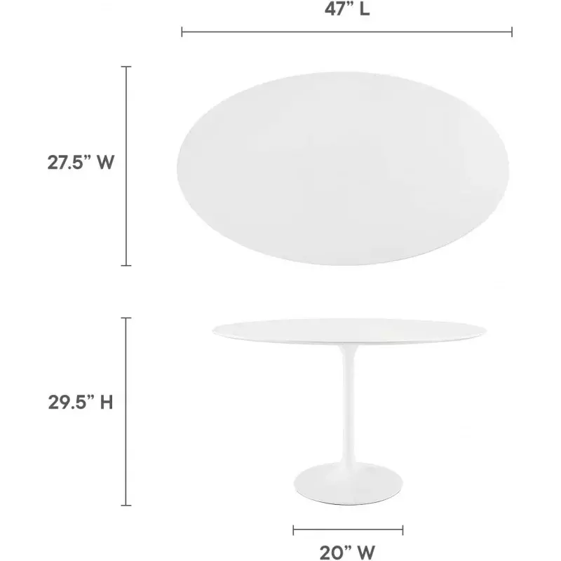 Modway lippa-楕円形のトップとセンターベースのモダンなダイニングテーブル、ミッドセンチュリーホワイト、48インチ