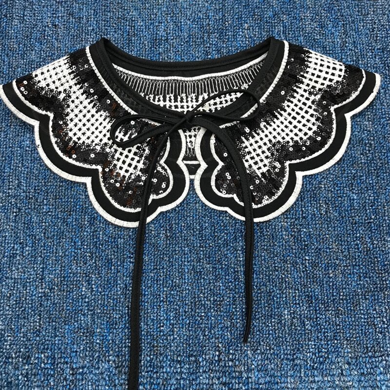 Detachable Half Shirt False Fake Collar Embroidery Neck Ruff Shawl Dickey Mini Cape Lace-Up Ribbon Necklace Short Capelet for