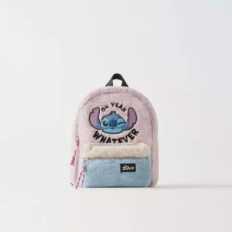 Disney New Plush Stitch Peripheral Leather Pink Matching Winter Backpack Children's Backpack Student Supplies Birthday Gift