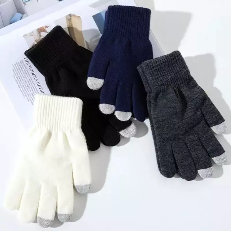 Мужские зимние вязаные перчатки, женские утолщенные теплые термоперчатки для активного отдыха с сенсорным экраном, ветрозащитные перчатки для велоспорта и лыжного спорта, варежки