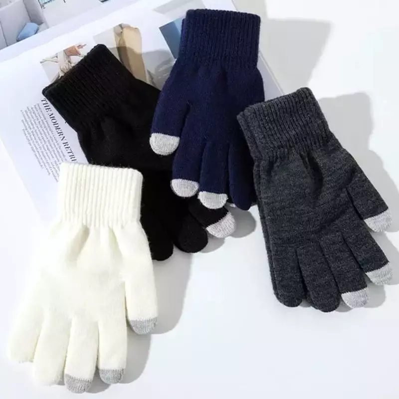 Guantes de punto para hombre y mujer, manoplas térmicas y cálidas para pantalla táctil, a prueba de viento, para ciclismo y esquí, Invierno