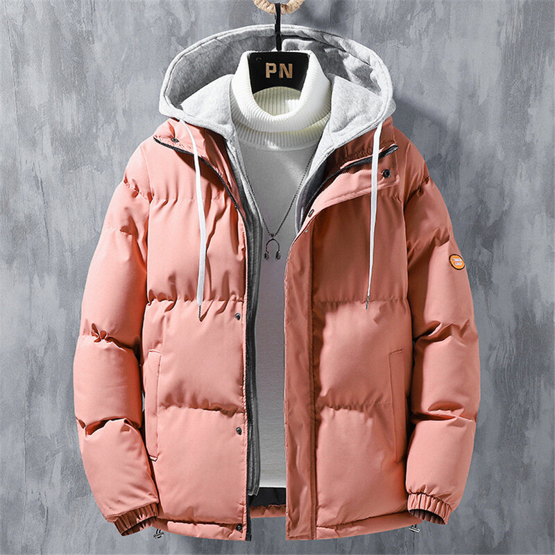 Winter Parkas Men Solid Color Padded Jacket Fashion Casual Hooded Parkas Male Padded Coats Winter Jacket Men