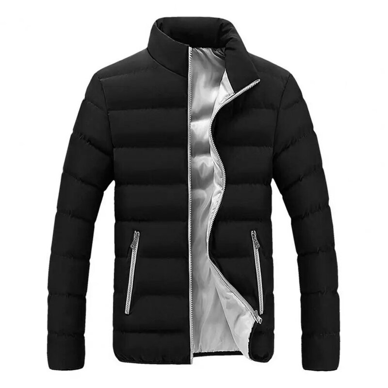 Winter New Thick Men's Warm Jacket Casual Men's Jacket Solid Color Round Neck Men's Windproof Cotton Filled Down Jacket