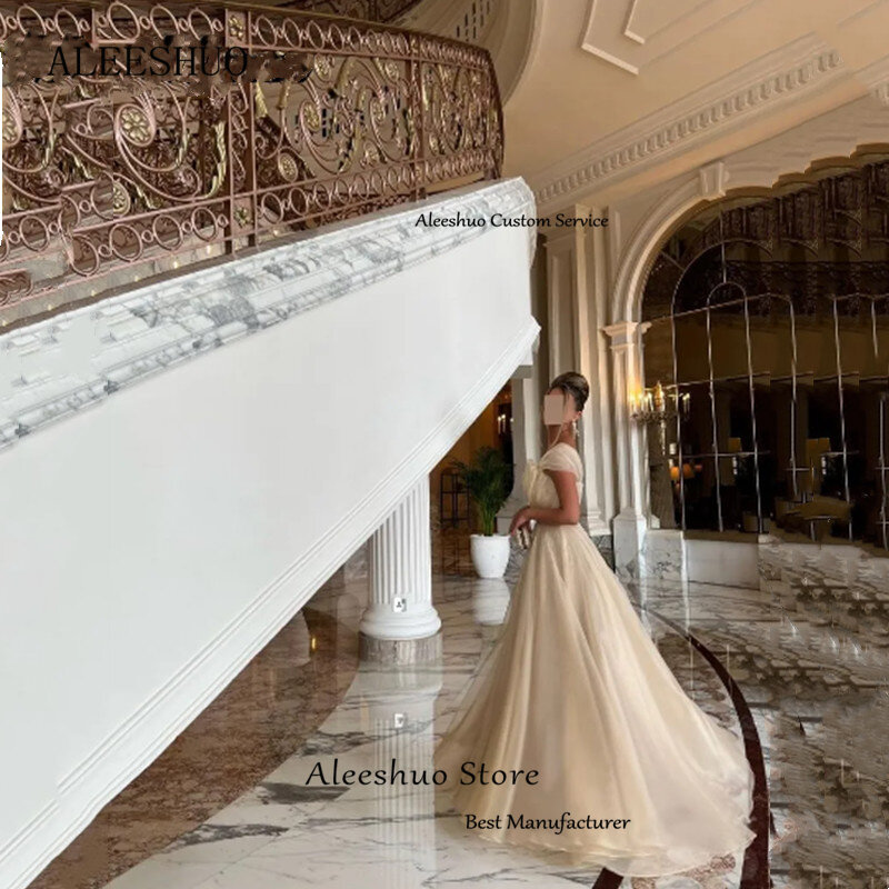 Aleeshuo Luxury Strapless Tulle Prom Dress Sleeveless Vintage Floor-Length Vestidos De Noche Ruffle A-line  فساتين مناسبة رسمية