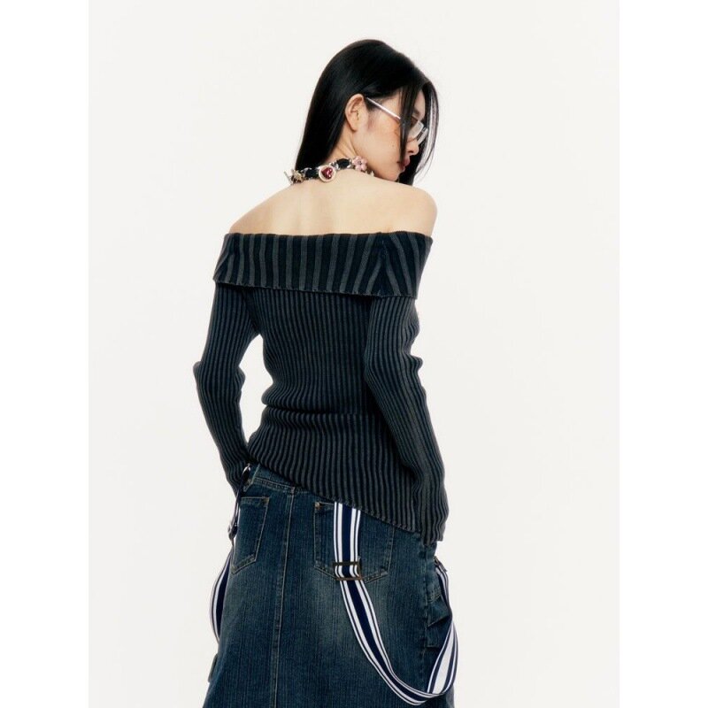Женский джемпер с вырезом лодочкой, винтажный свитер с Вышивкой Букв в готическом стиле, облегающий джемпер в стиле Харадзюку, повседневная одежда в стиле гранж, Y2k