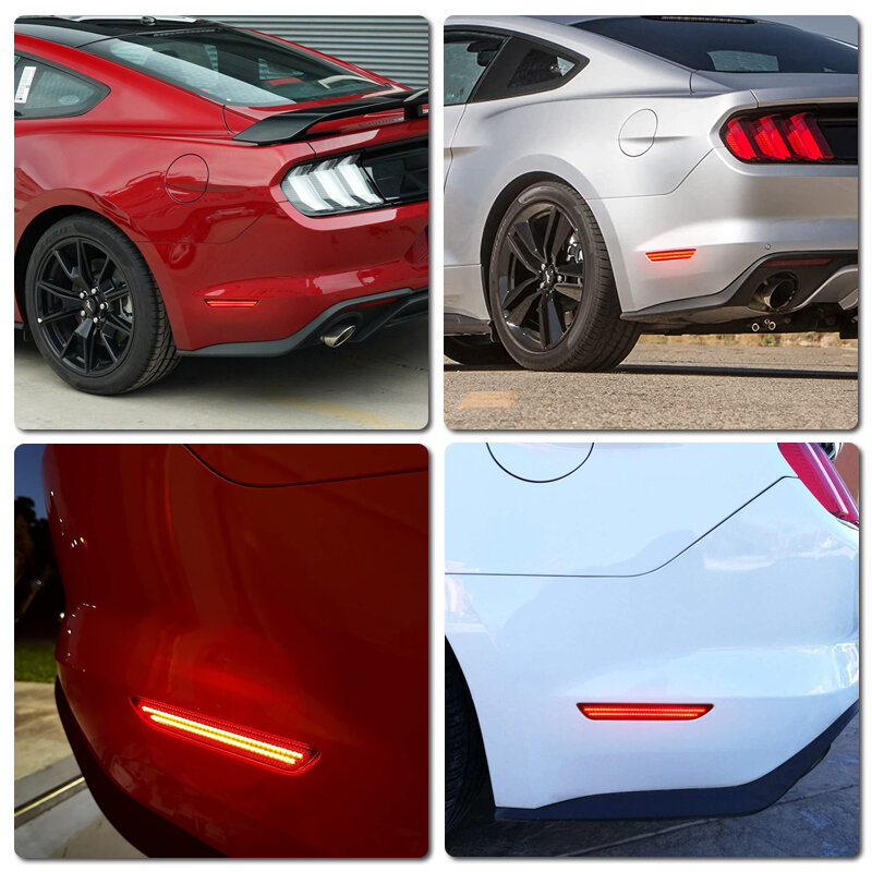 For Ford Mustang 2015-2022 Clear & Smoked Lens LED Side Marker Lamp Red Rear Side Fender Lights