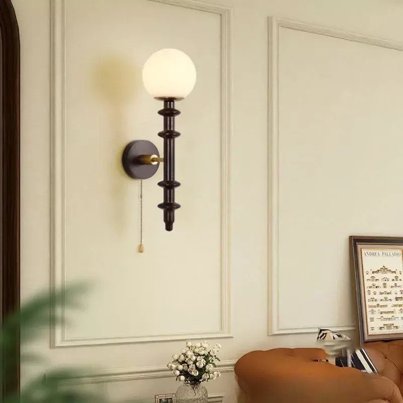 Vintage orzech pokój salon przedpokój tło ściana lampa z litego drewna mała kinkiet francuska amerykańska lampka nocna