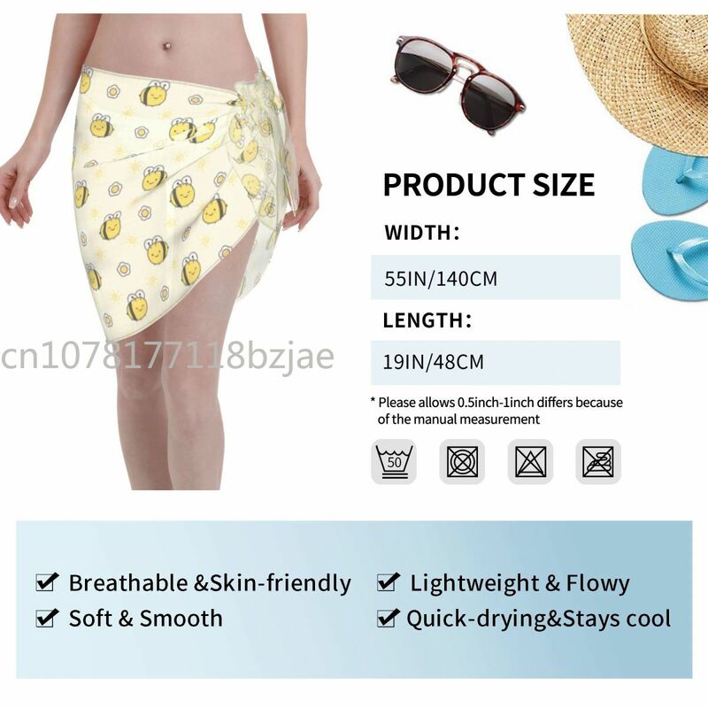 Bee Insect Women Beach Cover Up Wrap Chiffon Swimwear Pareo Scarf Sarong Beach Dress Bikini Cover Ups Skirts Swimsuits