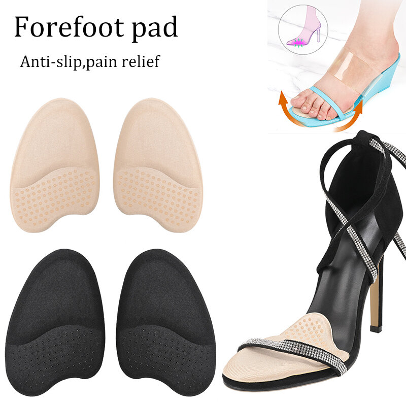 แผ่นเจลรองพื้นสำหรับใส่รองเท้าส้นสูงผู้หญิง2คู่แผ่นกันลื่นสำหรับ Relief เท้าเจ็บพื้นรองเท้าเสริมนิ้วเท้าทรงกลมที่สอดรองเท้า