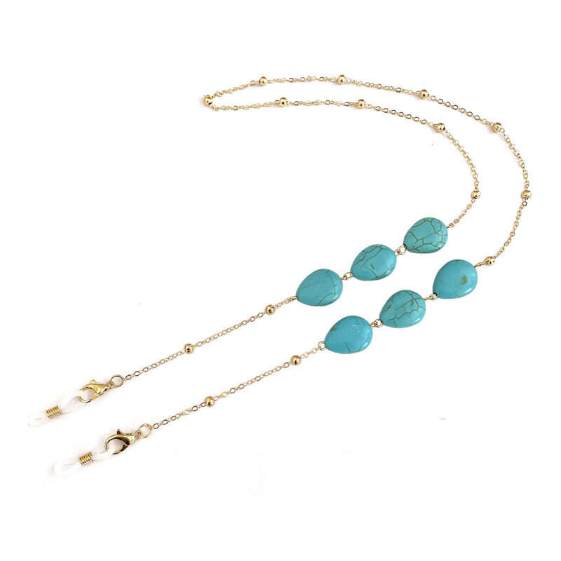 Renya Natural Heart Calaite Stone Glasses Chain Fashion Blue Beads Charm occhiali da sole da lettura cordino collo per gioielli da donna regalo