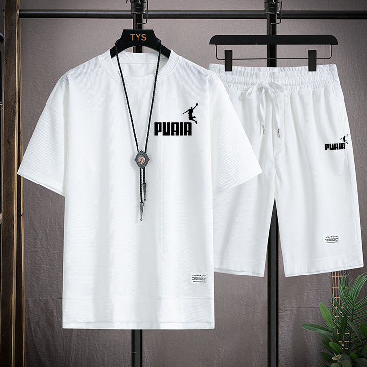 Camiseta de manga curta masculina com shorts esportivos, roupa esportiva coreana, casual, conjunto de jogging, moda verão