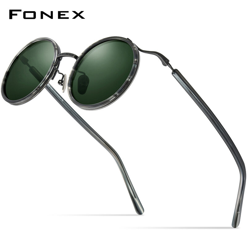 FONEX 티타늄 아세테이트 편광 선글라스 남자 2022 새로운 레트로 빈티지 라운드 UV400 태양 안경 여성 쉐이드 F85676