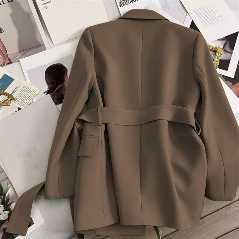 Work Office Coat Formal Business Style Women's Suit Coat with Belted Waist Slim Fit Long Sleeve Office Coat for Ol Commute Daily