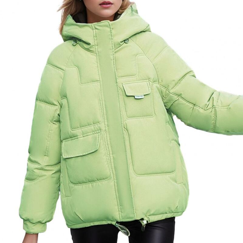 Hooded Cotton-padded Jacket Winter Cotton Coat with Heat Retention Multi Pockets for Women