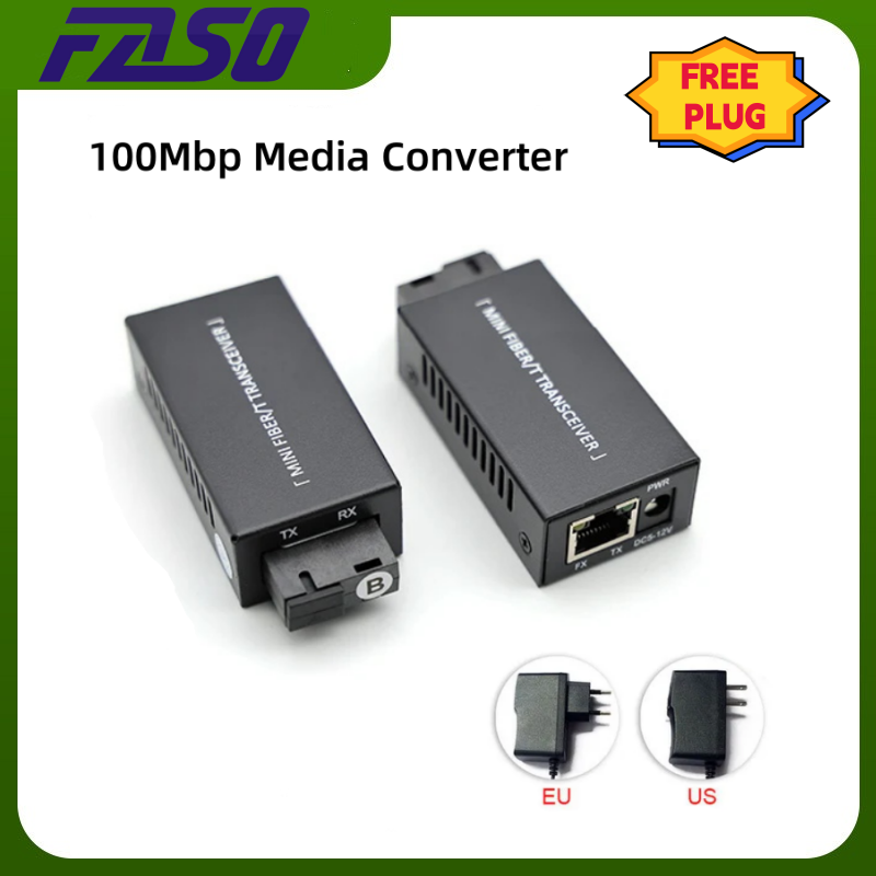 1 paio 10/100M A/B SC Switch in fibra Ethernet convertitore multimediale ricetrasmettitore ottico Rj45 25KM interruttore fibra con alimentatore