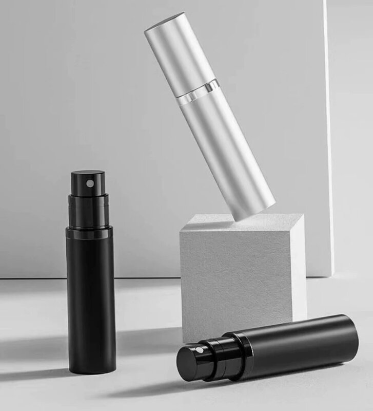 Parfum 5ml, wadah cairan portabel untuk kosmetik perjalanan Mini aluminium semprot Alcochol botol kosong dapat diisi ulang