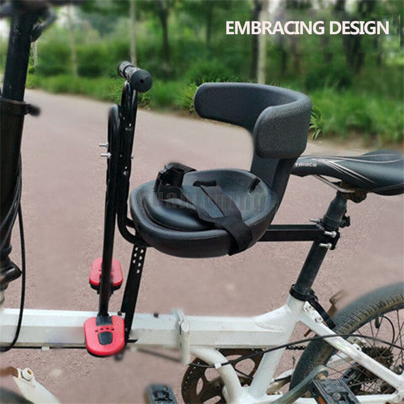 Asiento de barandilla de seguridad ajustable para niños, sillín delantero para bebé, pedales de pie para bicicleta eléctrica