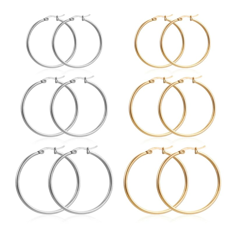 10 stücke 5 paar Mode Edelstahl Ohrringe Goldene Silber Farbe Runde Hoop Ohrringe Modeschmuck Basis Ohrring für Frauen geschenk
