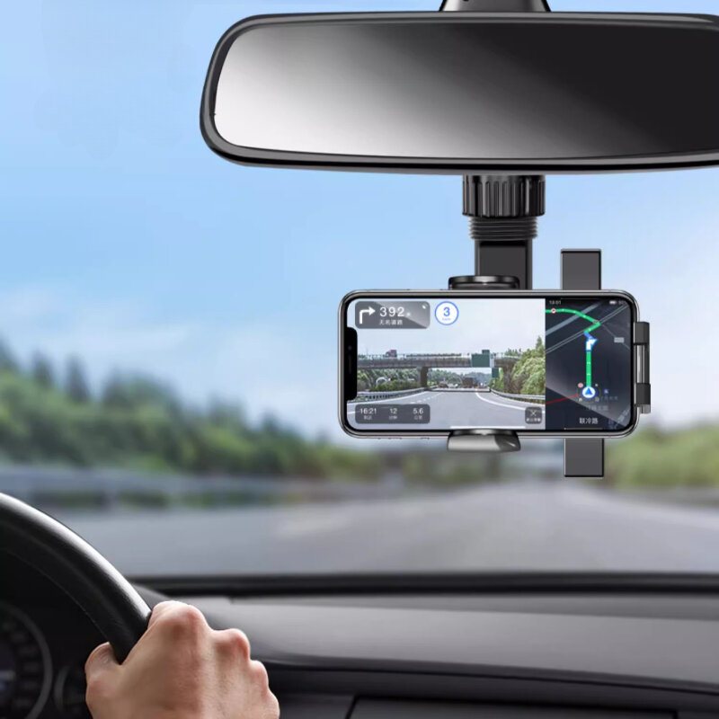 คลิปติดที่จับโทรศัพท์มือถือบนกระจกมองหลังแบบปรับได้ที่ยึดโทรศัพท์ในรถ