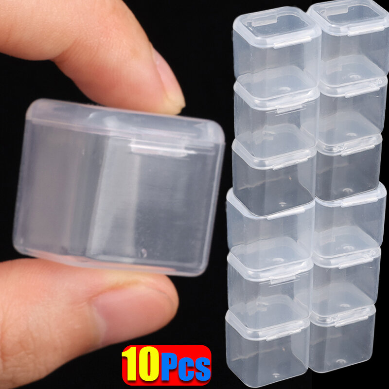 10 buah kotak penyimpanan Mini plastik transparan anting cincin perhiasan manik-manik kotak penyimpanan pengatur perhiasan kecil kotak persegi