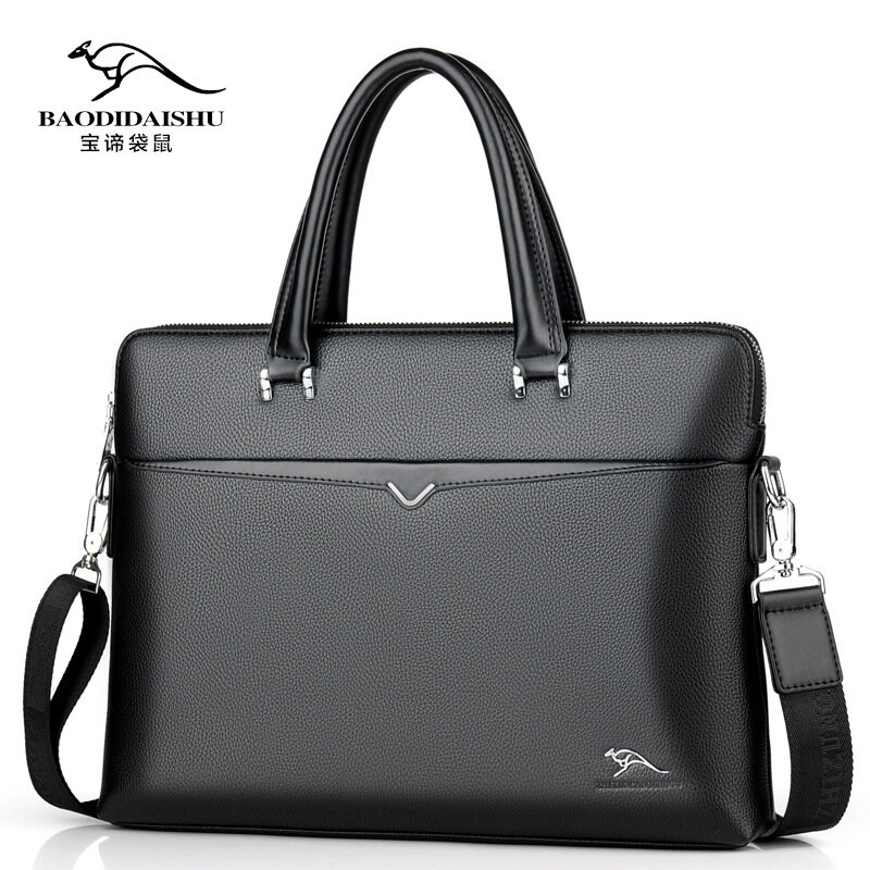 تصميم جديد للرجال حقيبة أعمال عالية الجودة الرجال حقيبة يد 14 بوصة حقيبة كمبيوتر محمول حقيبة ساعي ، أسود وبني
