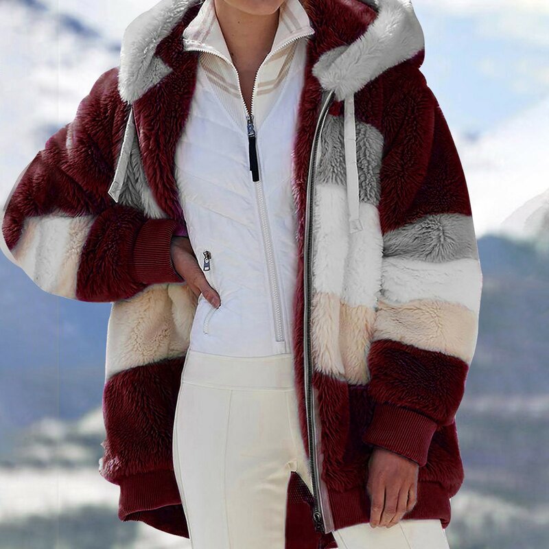 女性用の特大コート,暖かくて厚いフリースジャケット,長袖,冬に最適