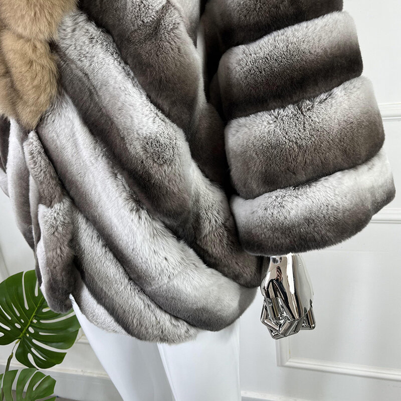 Casaco Real Rex Rabbit Fur para Mulheres, Casaco Natural Fox Fur, Marca de luxo, Inverno