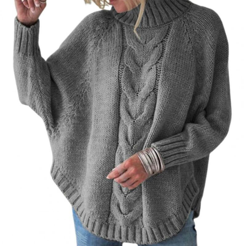 Suéter feminino solto de gola alta, elegante pulôver de malha quente, tops monocromáticos, jumper de malha, moda, outono, inverno, 2023