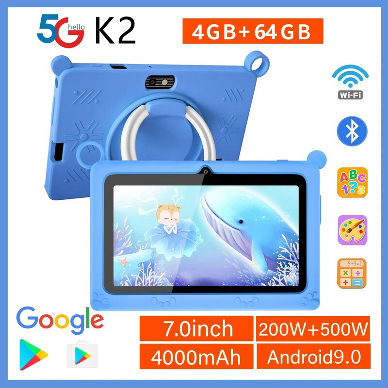 Android K2 Tablet para Crianças, Google Educação Aprendendo, WiFi Tablets, 4GB de RAM, 64GB ROM, Quad Core, 7 polegadas, 4000mAh, Novo, 2022