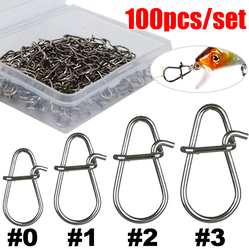 100Pcs Gourd Stainless Steel Fishing Hanging Snap Oval Split Rings Fast Lock Connector High Quality Barrel Swivel Tackle