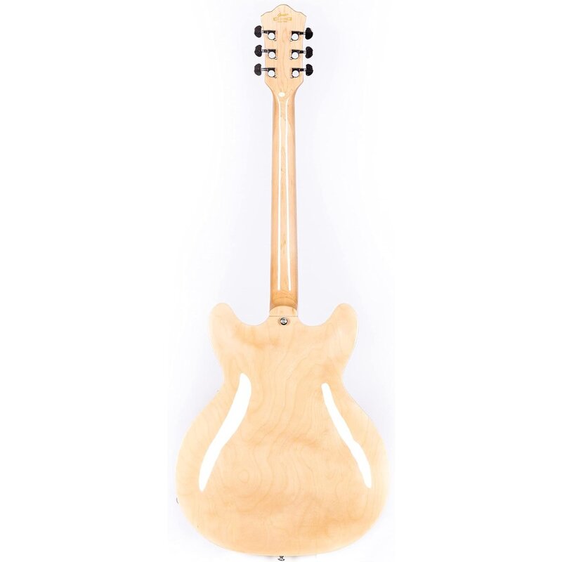 Guitarra elétrica com escala completa, frets de aço inoxidável, guitarra de corpo semi-oco natural