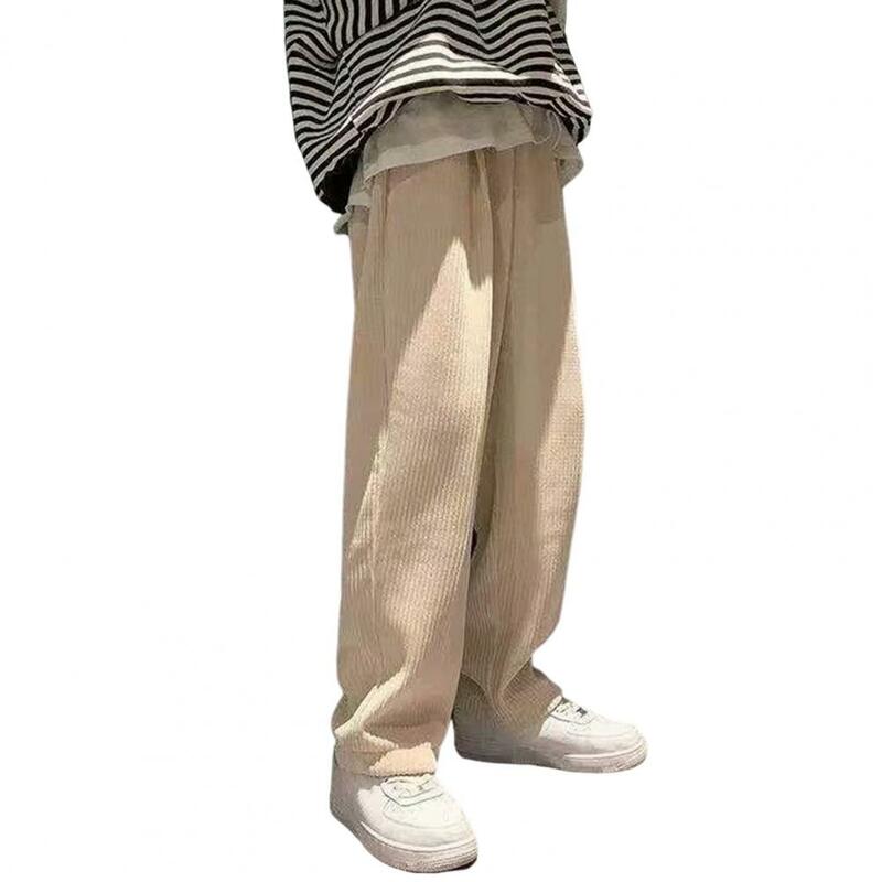 Pantalones de pierna recta con lazo informal para hombre, pana monocromática de gran tamaño, pantalones cálidos de calle coreanos, ropa de calle de verano