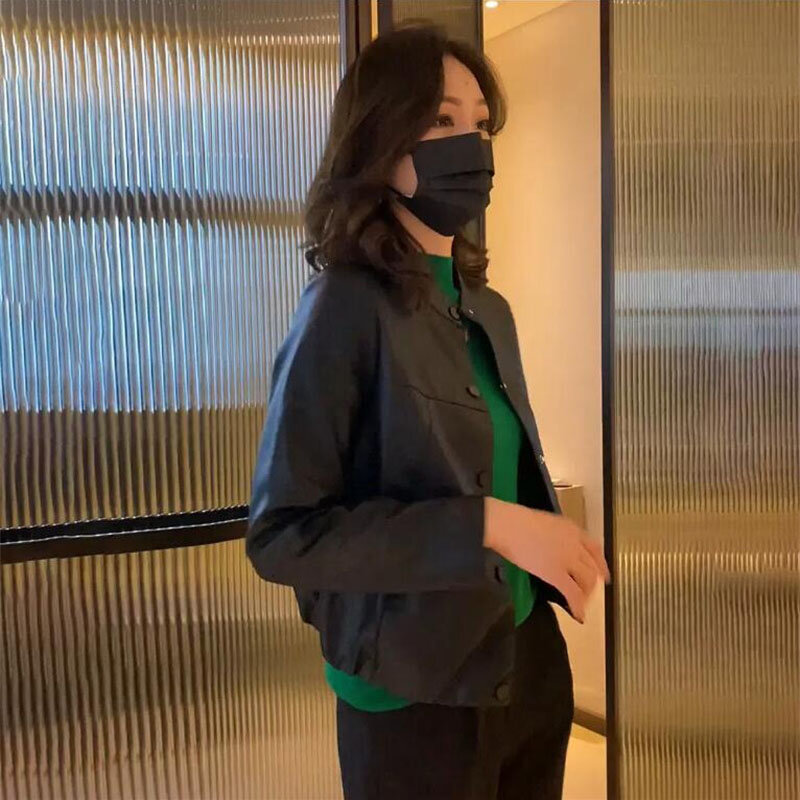 Mantel Kulit Wanita Baru 2023 Musim Semi Musim Gugur Pu Jaket Kulit Imitasi Pengendara Motor Ramping Jaket Pi Pakaian Luar Wanita Atasan Streetwear