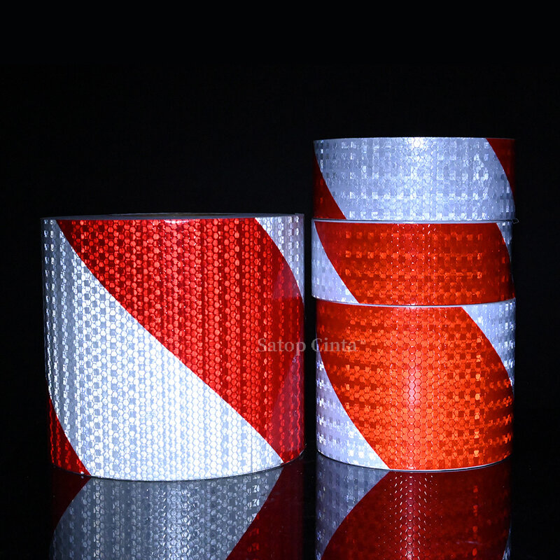 15cm*10m Reflective Stripes PVC Tapes Crystal Self-Adhesive Waterproof Reflectors White-Red Left Right Twill Stickers For Trucks