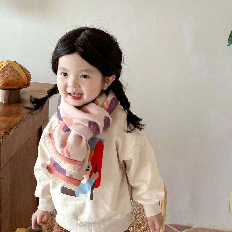 Цветной детский кашемировый шарф в стиле пэчворк, зимний теплый шарф, утепленный детский шарф с принтом кролика, теплый шарф для девочек