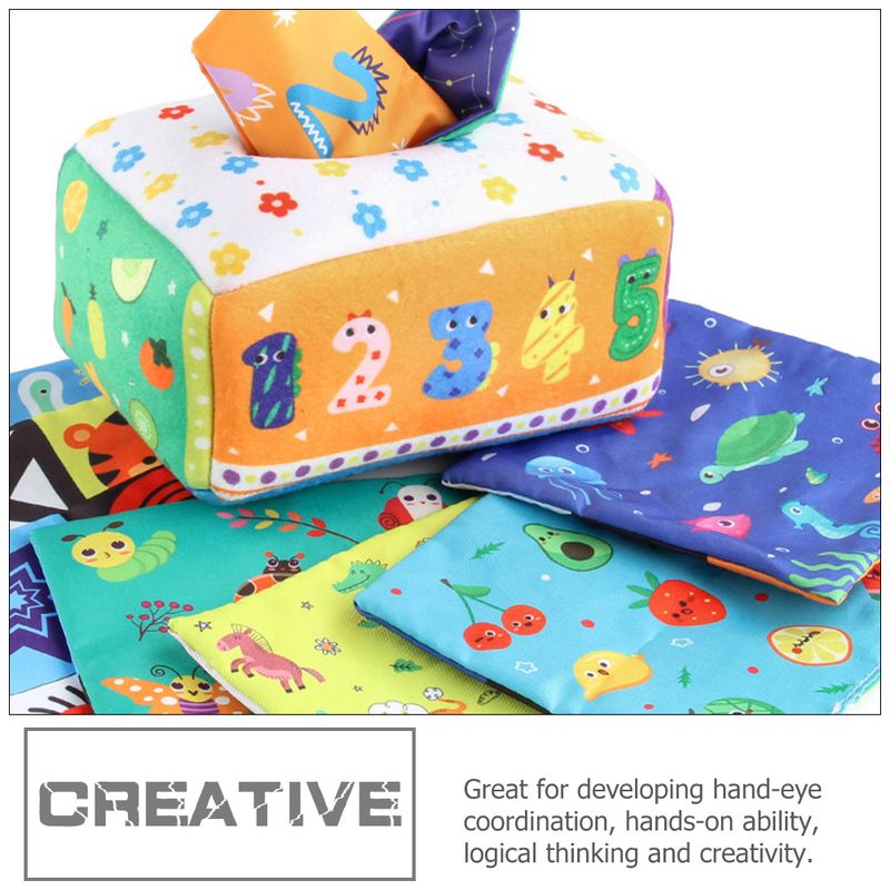 Caja de pañuelos para bebé, juguete sensorial de dibujos animados, juguete de aprendizaje infantil
