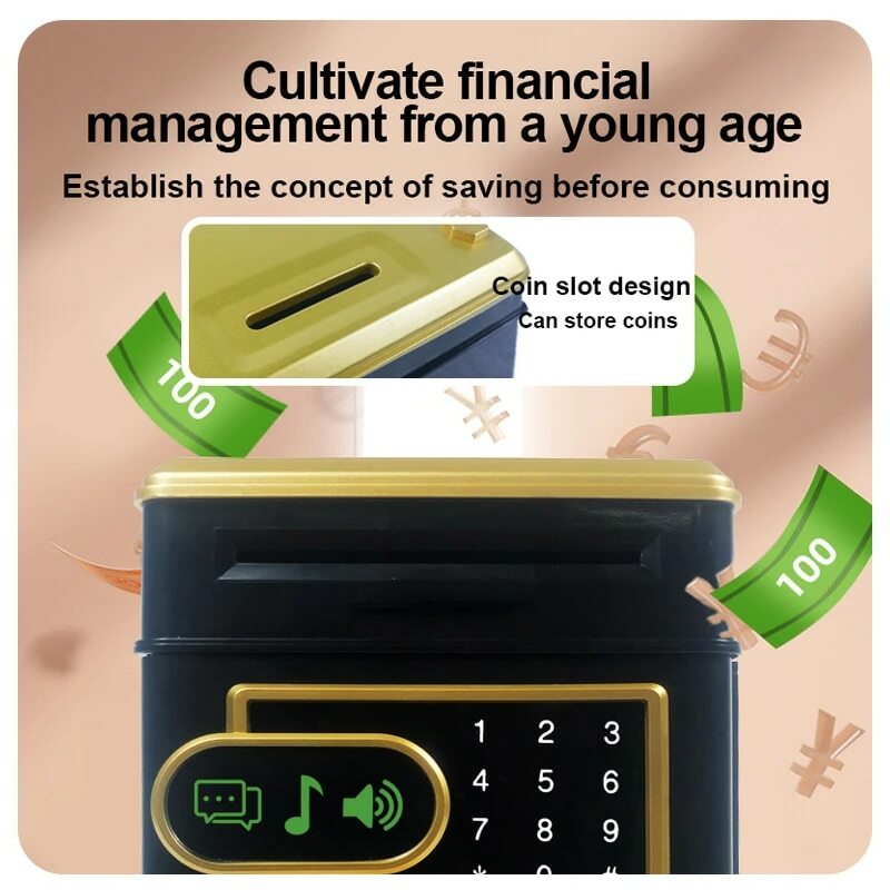 Electronic Piggy Bank Automatic Mini Safe Coins Cash Saving Money Box Senha Counter Code Key Lock Coin Bank ATM Child Gift