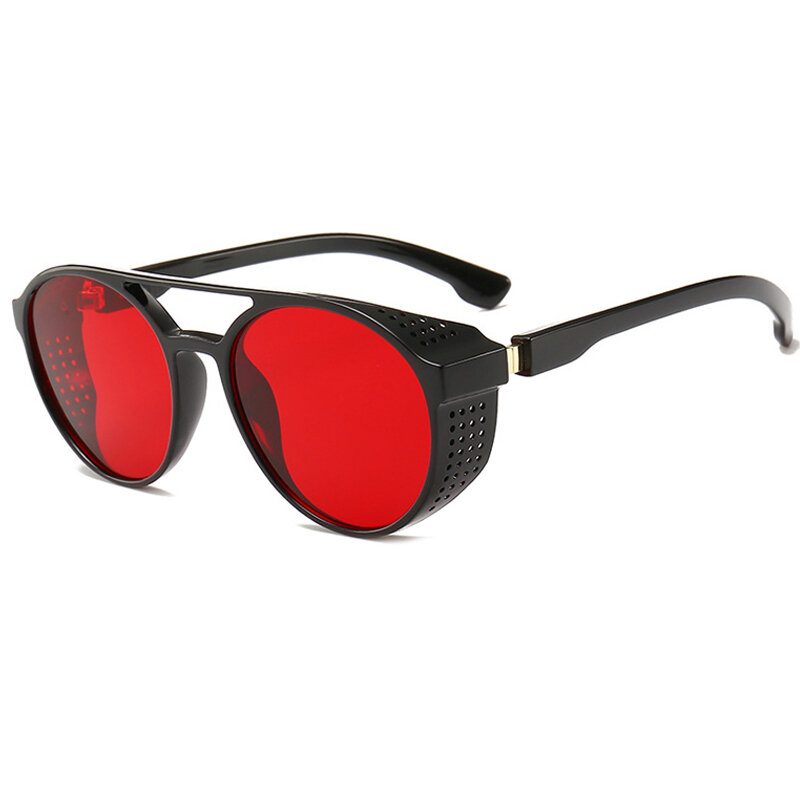 Солнечные очки в винтажном стиле UV400 для мужчин и женщин, солнцезащитные аксессуары в круглой оправе в стиле стимпанк, с боковой сеткой, конфетных цветов, красные, серые