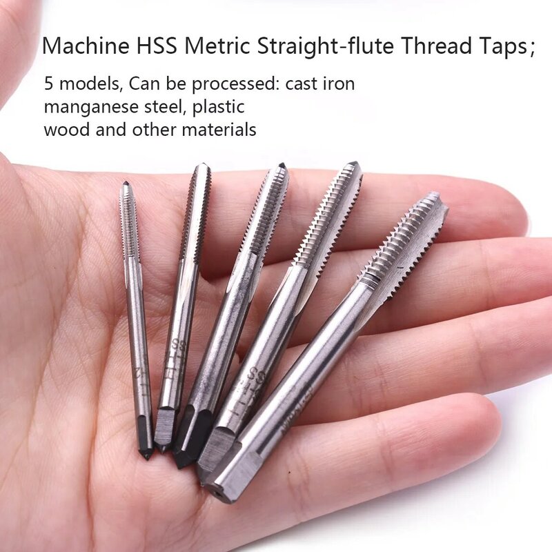 5Pcs M3 M4 M5 M6 M8 HSS 6542 Machine Screw Tap Thread Taps Straight Flute Taps Metric Screw Plug Tap Set