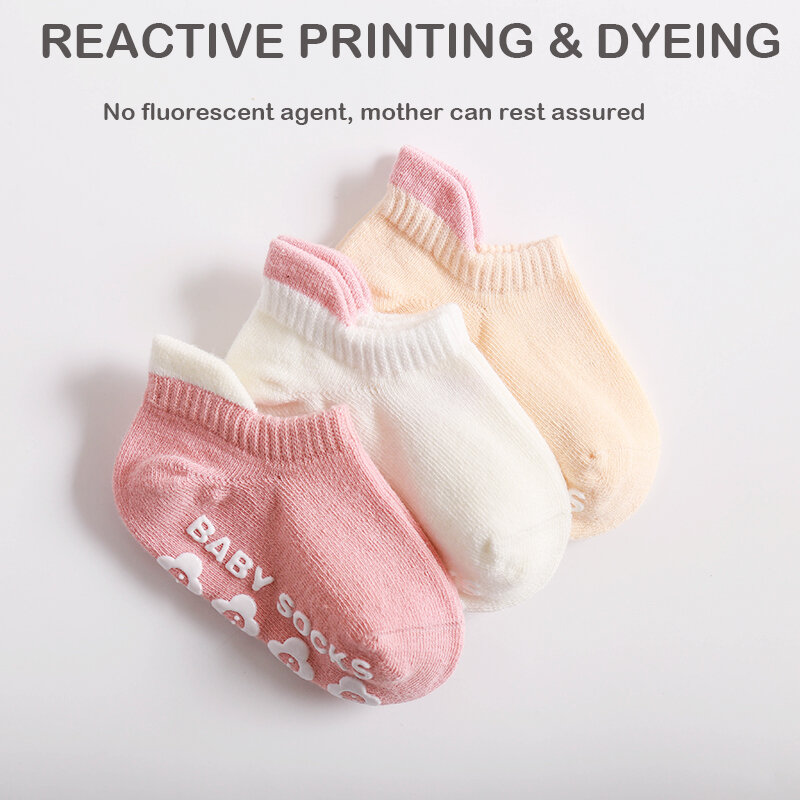 Modamama-Conjunto de 3 pares de Calcetines antideslizantes para bebé, medias tobilleras de algodón peinado de Color sólido, con suela de silicona, para verano