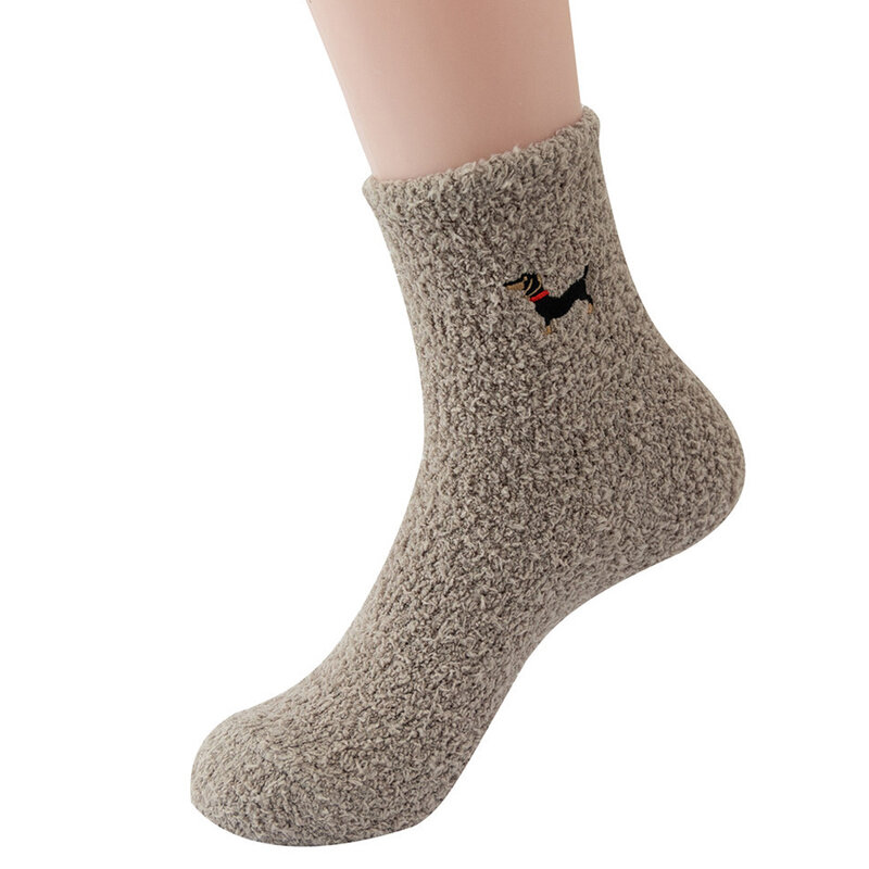 Dachshund cão engrossar inverno quente meias macias em meias masculinas bonito macio coral veludo meias de toalha de chão interior respirável