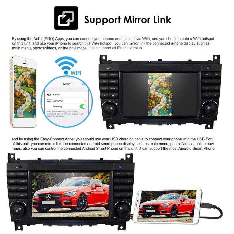 Autoradio Android 10, WIFI, Bluetooth, Lecteur MultiXXL DVD, GPS, Commandes au Volant, pour Voiture Benz W203 (2004-2007)