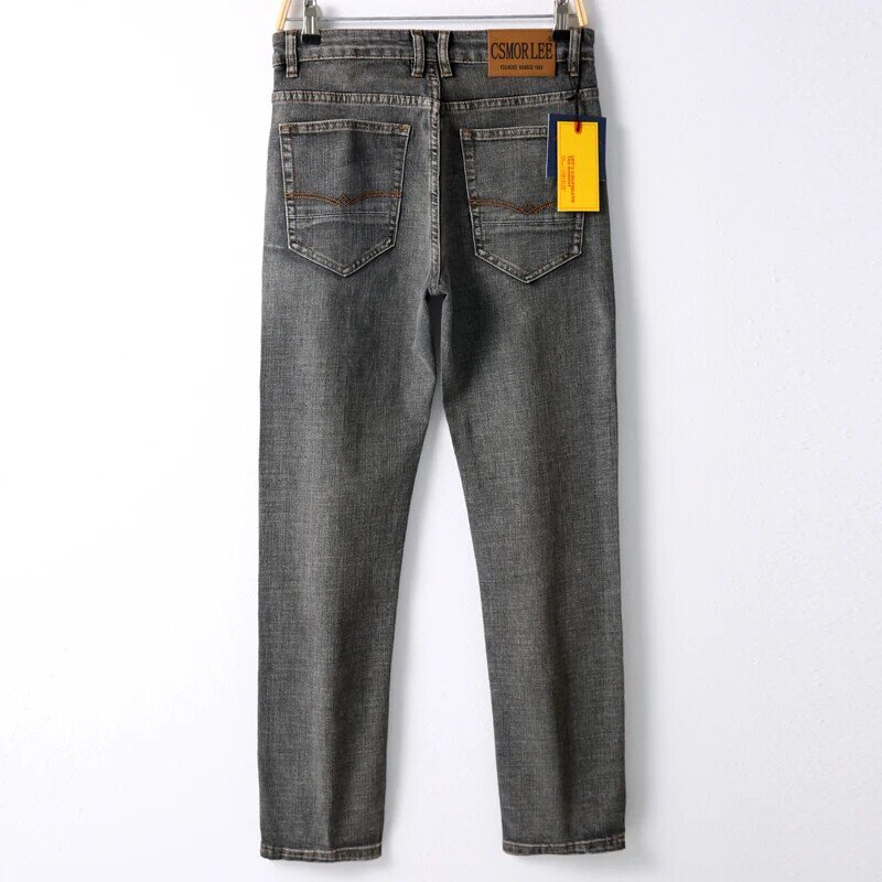 Джинсы мужские дымчато-серые, классические свободные прямые Стрейчевые брюки в простом ретро-стиле, деловые повседневные длинные штаны, 2024new