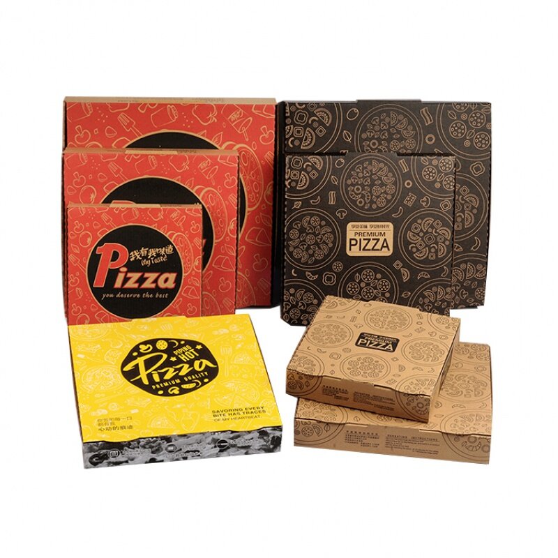 Produk kustom seruling kelas makanan desain bebas makanan kotak pizza ukuran cetak sesuai pesanan bergelombang untuk makanan pizza packagin